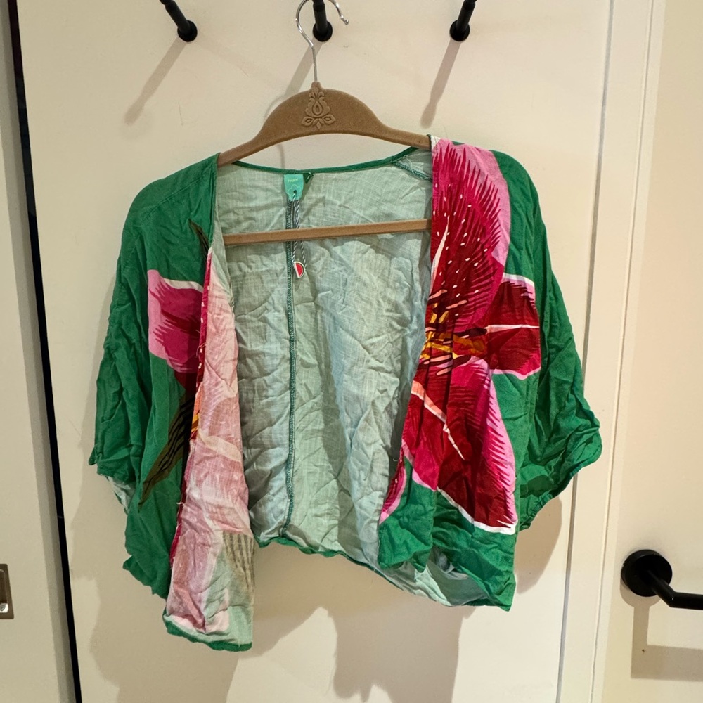 Farm Rio Green Floral Kimono Cardigan sz S